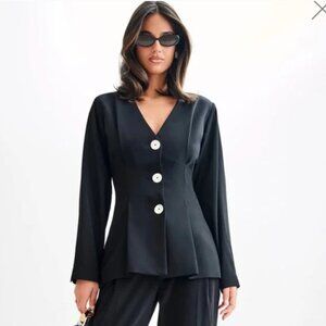 MESHKI Kendall Balloon Sleeve Peplum Jacket Black Size Small NWT